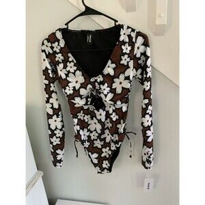 NWT Hurley Floral One Piece Swimsuit Long Sleeve Surf Rash Guard Size Small
